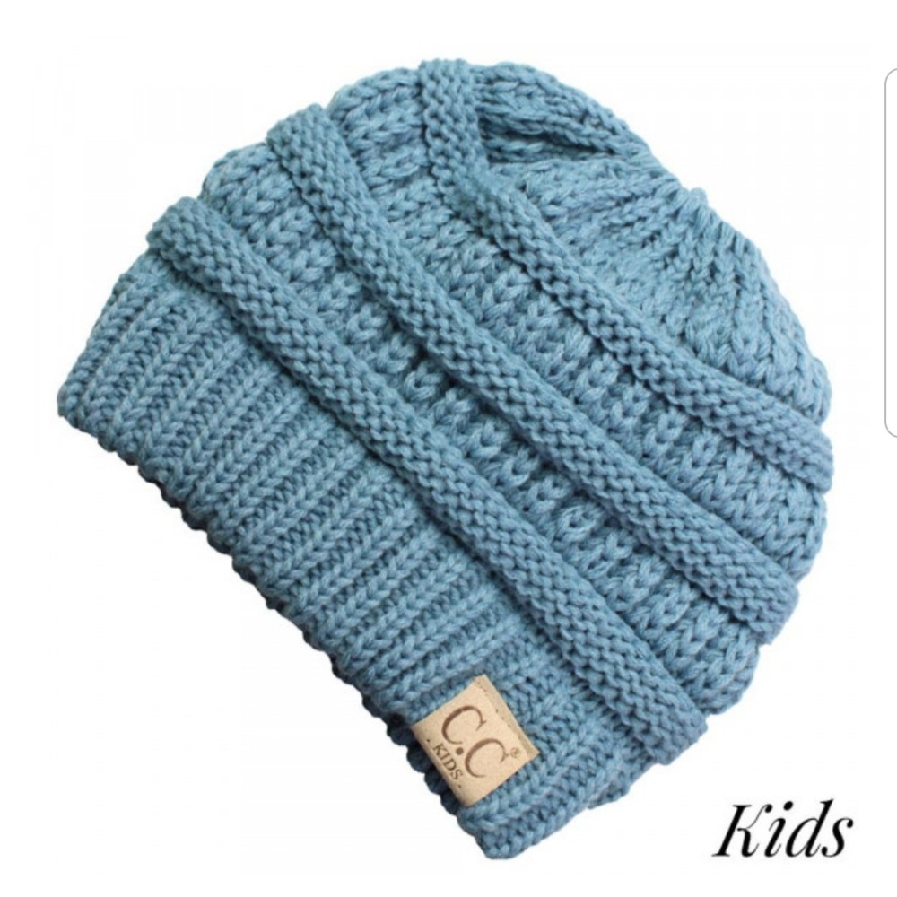 C.C. Messy Bun/Ponytail Denim Beanie